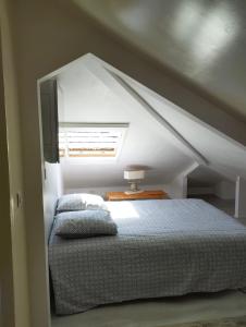 Schlafzimmer mit einem Bett und einem Fenster in der Unterkunft Villa Tahitienne in Frontignan