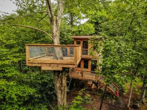 a tree house in a tree at Les Refuges Perchés Mont-Tremblant in Saint-Faustin