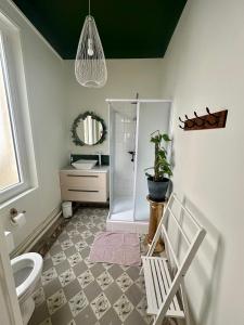 een badkamer met een douche, een toilet en een wastafel bij Le Sauvage - 7 personnes - Gare - BCLA in Le Mans