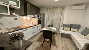 a kitchen and living room with a couch and a table at Apartment Lučka II in Banjol
