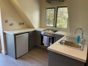 a kitchen with a sink and a counter top at Cotswold self-catering apartment in Cirencester