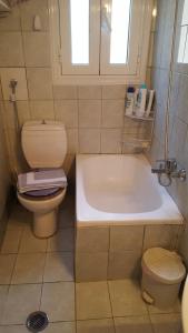 a bathroom with a toilet and a bath tub at Andreas&Dinas sweet home in Corfu