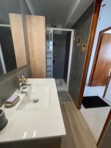 a bathroom with a white sink and a shower at Charme provençal près de Nice in Blausasc +7 photos