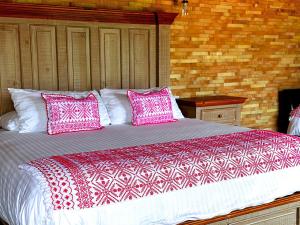TlatlauquitepecにあるHotel Casa Xaaのピンクと白の枕が付いたベッド