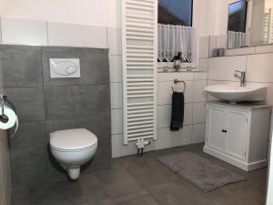 a bathroom with a toilet and a sink at Ferienwohnung Alex in Kirchenlamitz