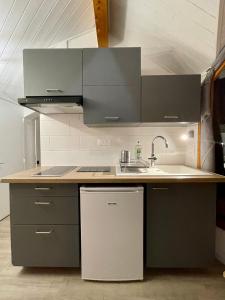 eine Küche mit einer Spüle und einer Arbeitsplatte in der Unterkunft Al_titude1138 in Les Contamines-Montjoie