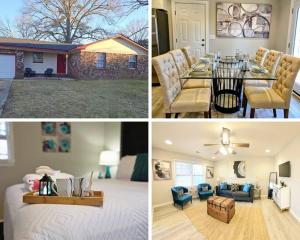 a collage of pictures of a living room and dining room at Chic Oasis: 3BR, 2BA, Private Deck in Charleston