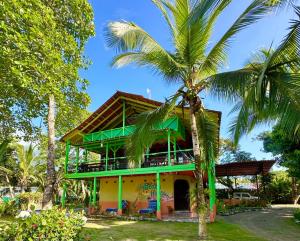uma casa com uma palmeira na frente em Beachfront with mountain view em Puerto Jiménez