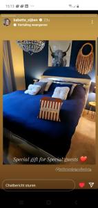 a bedroom with a bed with a blue comforter at Bed & Breakfast Serendipity in Valkenburg