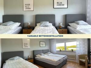 Tempat tidur dalam kamar di Stilvolles Apartment mit ländlichem Ausblick