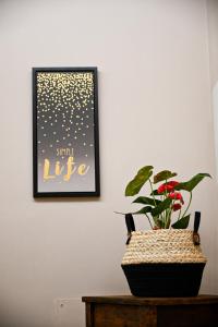 a plant on a table next to a picture on a wall at Recinatum 1296 in Recanati