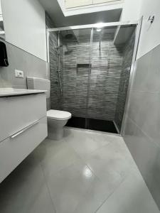 uma casa de banho com um chuveiro e um WC. em Casa vacanze La Bonta' di Palermo em Palermo