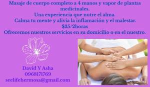 een flyer voor een massage klas met een foto van een vrouw bij Spacious Cloud Studio Mandango Vista in Loja