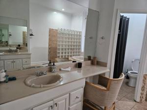 La salle de bains est pourvue d'un lavabo et d'un grand miroir. dans l'établissement Remodeled 7 bedrooms in Westwood Neighborhood, à Memphis