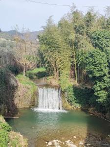 a waterfall in the middle of a pool of water at La petite suite in Calenzano