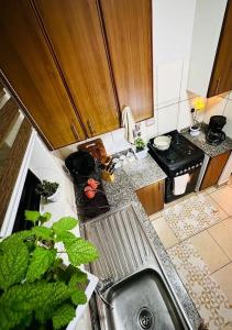 una pequeña cocina con fogones y fregadero en Maasaifari 2 bed, en Arusha