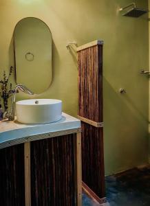 W łazience znajduje się umywalka i lustro. w obiekcie Central Minca w mieście Minca