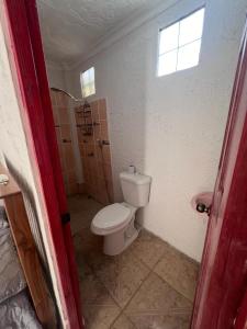 a small bathroom with a toilet and a shower at El Paso in David