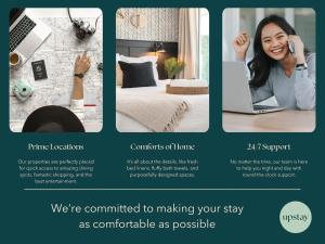 un collage de quatre photos d'une chambre d'hôtel dans l'établissement Upstay - Modern Suite w Pool - Mins From Disney, à Kissimmee
