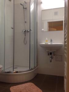 łazienka z prysznicem i umywalką w obiekcie Apartment opera w Wiedniu +30 zdjęć