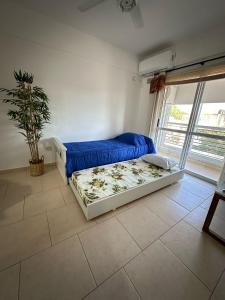 a bedroom with two beds and a potted plant at Dpto 9 - Colon - 1 DORMITORIO - PQ ALQUILERES TEMPORARIOS in Colón