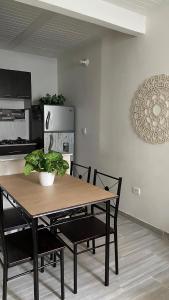 una mesa de comedor con 2 sillas y una planta en BORA Apto 201 Tu espacio Fuera de Casa, en Ibagué