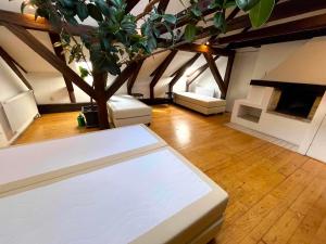 a room with a white couch and a tree in it at Kristian's Old Town Sq. Apartments in Prague