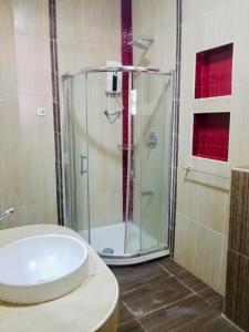 W łazience znajduje się prysznic, toaleta i umywalka. w obiekcie Va’s home w mieście Kilifi