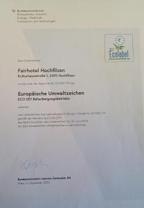 Certifikát, hodnocení, plakát nebo jiný dokument vystavený v ubytování Fairhotel Hochfilzen B&B