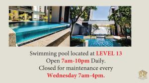 a flyer for a swimming pool located at level open zant gym daily at Attic Home Melaka Imperio Residence & Jonker in Melaka
