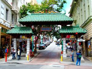 a street with a gate in the middle of a city at Cable Car Hotel in San Francisco
