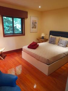 ein Schlafzimmer mit einem großen Bett in einem Zimmer in der Unterkunft Studio with lake view shared pool and enclosed garden at Santa Cruz do Douro in Santa Cruz do Douro
