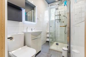 グダニスクにあるApartament Gdansk Stare Miastoのバスルーム(トイレ、洗面台、シャワー付)