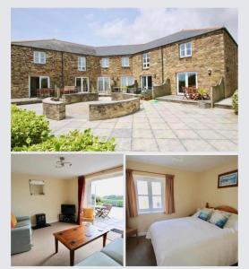 due foto di un edificio con un letto e una stanza di Two Bedroomed Holiday Cottage with Sea Views a St Austell