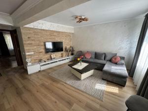 a living room with a couch and a tv at Pretty Luxury Apartament's in Cluj-Napoca