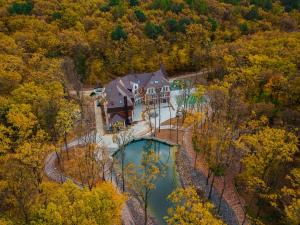 an aerial view of a house with a pond at Park Hotel Bristol in Uzhhorod