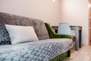 a couch with a pillow and a chair in a room at Apartament EmKa z balkonem Rowy in Rowy