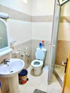 La salle de bains est pourvue de toilettes et d'un lavabo. dans l'établissement Résidence Inaya, à Oran