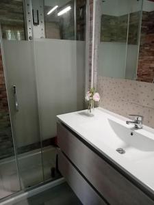 a bathroom with a sink and a shower at CASA TURRI in Como