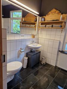 a bathroom with a toilet and a sink at Bed Bentheim in Bad Bentheim