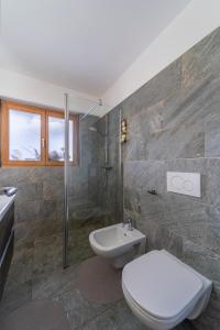 a bathroom with a toilet and a shower and a sink at Chesa Sonnalpine B - St. Moritz in St. Moritz