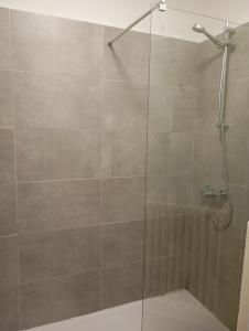 a shower with a glass door in a bathroom at La Cabana in Organyà