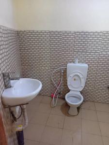 a bathroom with a sink and a toilet at Irente Kinyonga Cottage in Lushoto