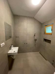 a bathroom with a sink and a shower at Camping Oaza in Bela Crkva