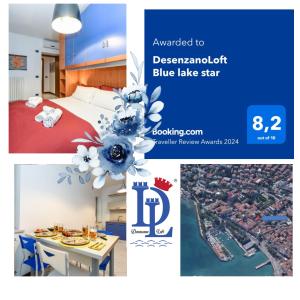 een collage van foto's van een kamer met een bed en een tafel bij DesenzanoLoft Blue lake star in Desenzano del Garda