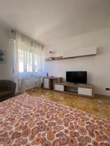 un soggiorno con TV e un grande tappeto di Sole , Neve e Relax a Clusone