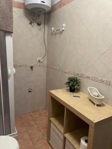 ein Bad mit einem Waschbecken, einem WC und einer Dusche in der Unterkunft B&B Marilù in Mercato San Severino