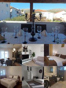 a collage of photos of a hotel room with wine glasses at Apartments Grdelin in Trogir