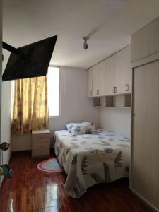 Renta de una habitación para 2 personas في ليما: غرفة نوم فيها سرير وتلفزيون
