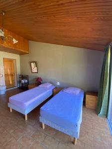 twee bedden in een kamer met blauwe lakens bij Jolie maison très calme in Ajaccio